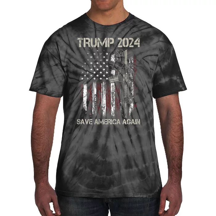 Trump 2024 Save America Again American Flag Gun Tie-Dye T-Shirt