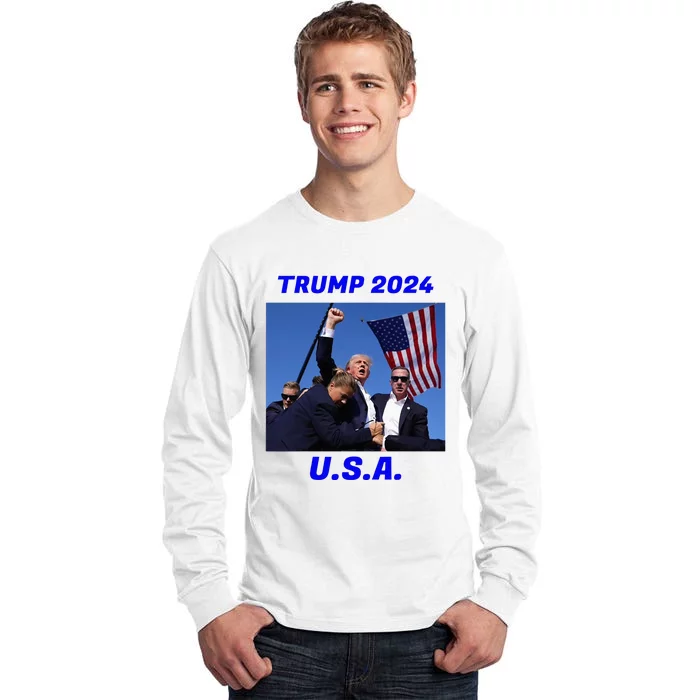 Trump 2024 Stay Strong Fist Pump Rally Secret Service Flag Tall Long Sleeve T-Shirt