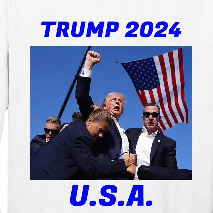 Trump 2024 Stay Strong Fist Pump Rally Secret Service Flag Tall Long Sleeve T-Shirt