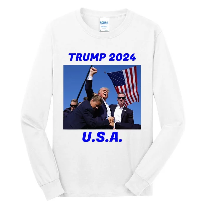 Trump 2024 Stay Strong Fist Pump Rally Secret Service Flag Tall Long Sleeve T-Shirt