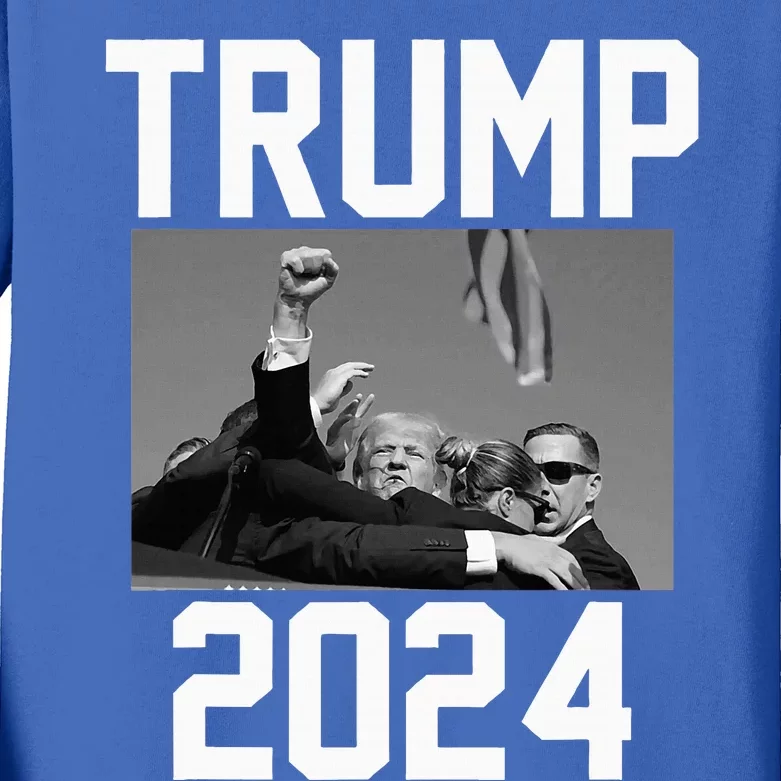 Trump 2024 Strong Fist Hand Us Vote Kids Long Sleeve Shirt