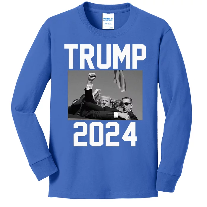 Trump 2024 Strong Fist Hand Us Vote Kids Long Sleeve Shirt