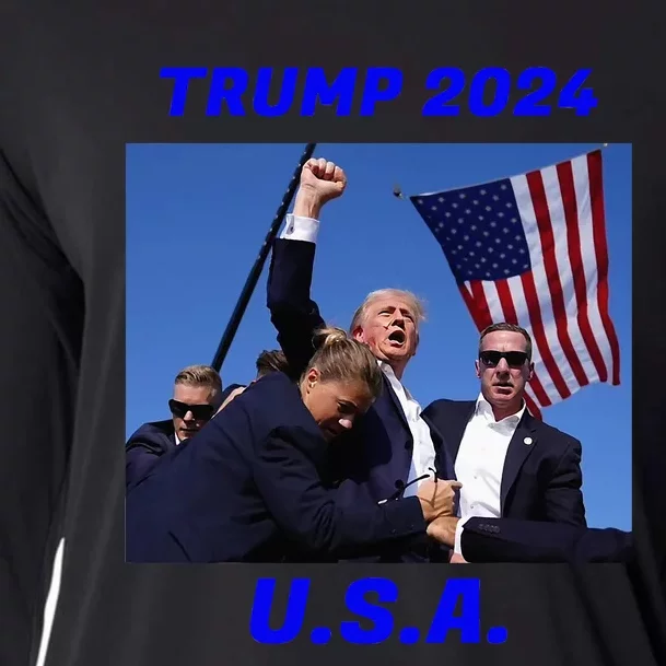 Trump 2024 Stay Strong Fist Pump Rally Secret Service Flag Cooling Performance Long Sleeve Crew