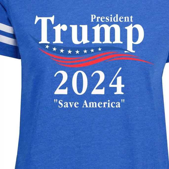 Trump 2024 Save America Re Elect President Donald Trump Enza Ladies Jersey Football T-Shirt