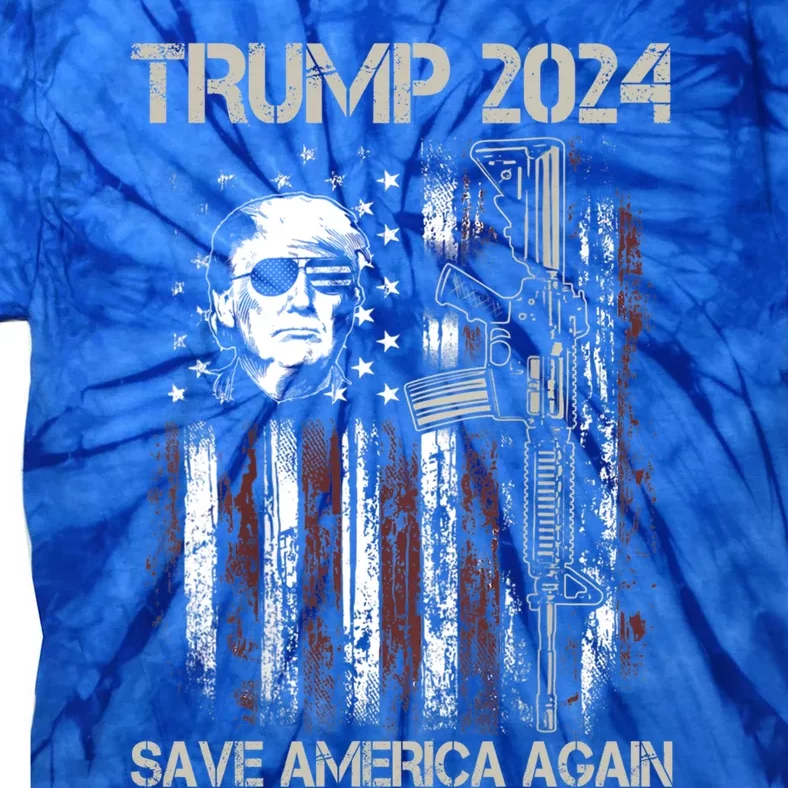 Trump 2024 Save America Again Usa Flag Gun Patriotic Gift Tie-Dye T-Shirt