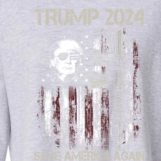 Trump 2024 Save America Again Usa Flag Gun Patriotic Gift Cropped Pullover Crew