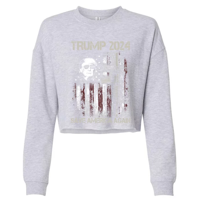 Trump 2024 Save America Again Usa Flag Gun Patriotic Gift Cropped Pullover Crew