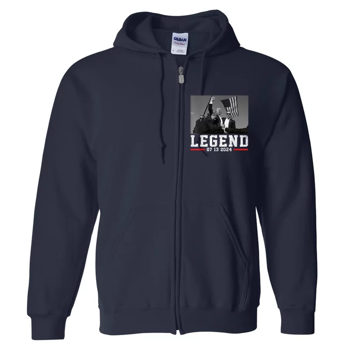 Trump 2024 Shooting President Legend Donald Trump Election Rally Shooting 2024 Full Zip Hoodie