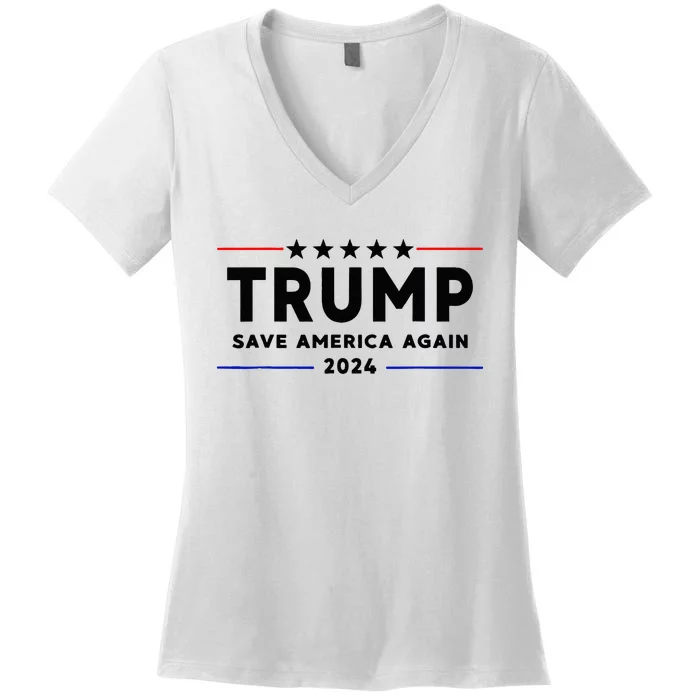 Trump 2024 Save America Again Vote Trump White Women's V-Neck T-Shirt