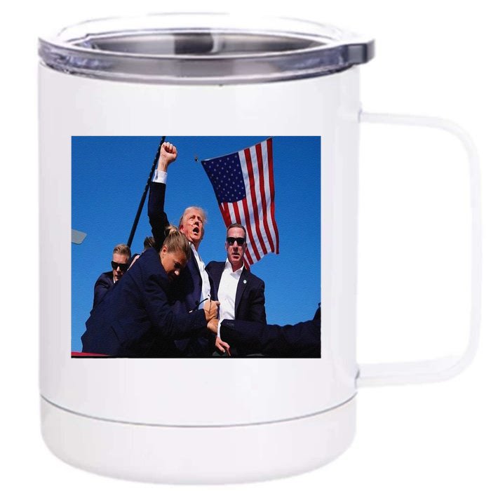 Trump 2024 Stay Strong Fist Pump Rally Secret Service Flag Front & Back 12oz Stainless Steel Tumbler Cup