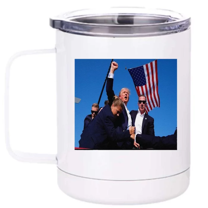 Trump 2024 Stay Strong Fist Pump Rally Secret Service Flag Front & Back 12oz Stainless Steel Tumbler Cup