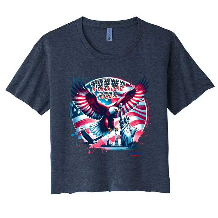 Trump 2024 Statue Of Liberty Eagle Freedom Women's Crop Top Tee