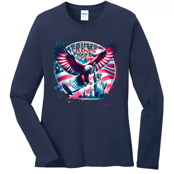 Trump 2024 Statue Of Liberty Eagle Freedom Ladies Long Sleeve Shirt