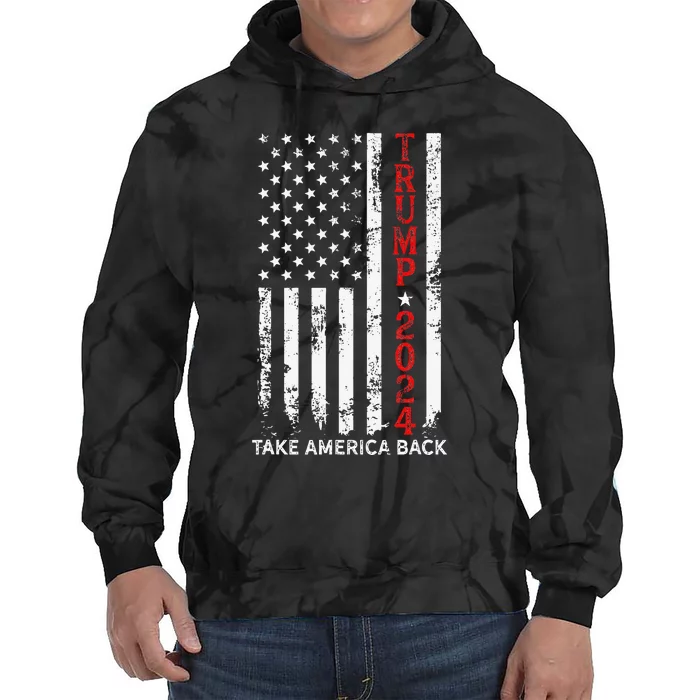 Trump 2024 Take America Back Election Patriotic Flag Tie Dye Hoodie