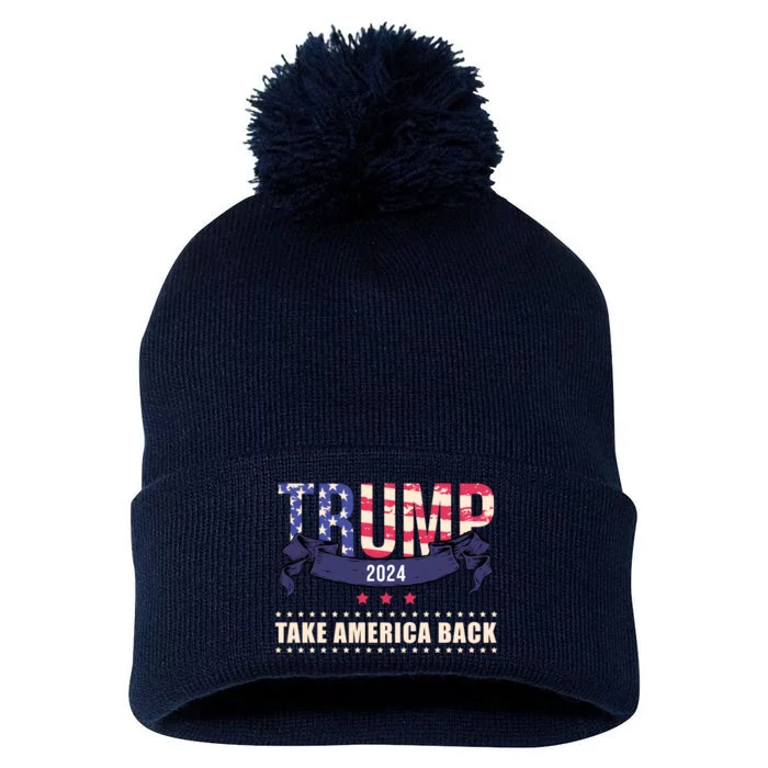 Trump 2024 Take America Back Election Pom Pom 12in Knit Beanie