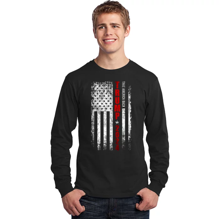 Trump 2024 Take America Back Patriotic Flag Long Sleeve Shirt