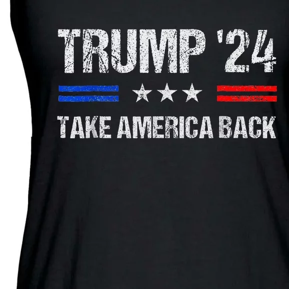 Trump 2024 Take America Back With American Flag Ladies Essential Flowy Tank