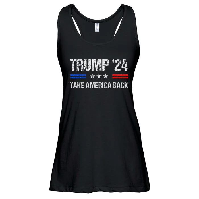 Trump 2024 Take America Back With American Flag Ladies Essential Flowy Tank