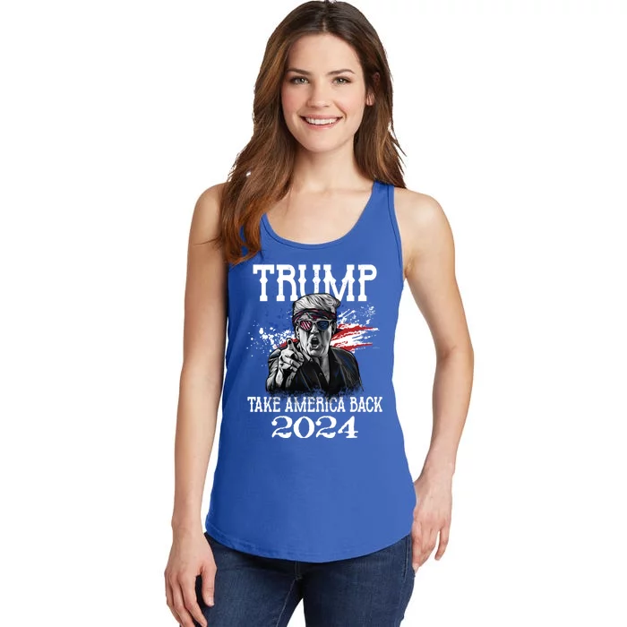 Trump 2024 Take America Back Us Flag Vintage Trump 2024 Gift Ladies Essential Tank