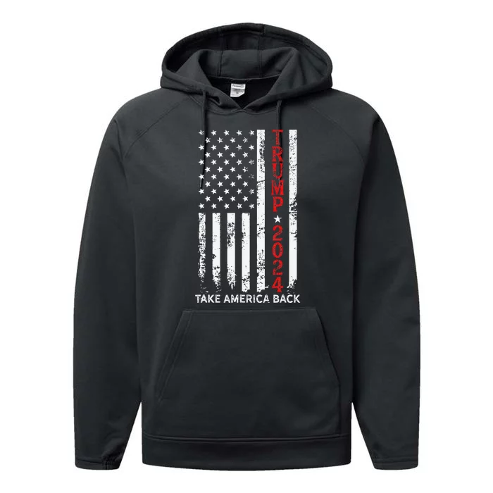 Trump 2024 Take America Back Election Patriotic Flag Performance Fleece Hoodie