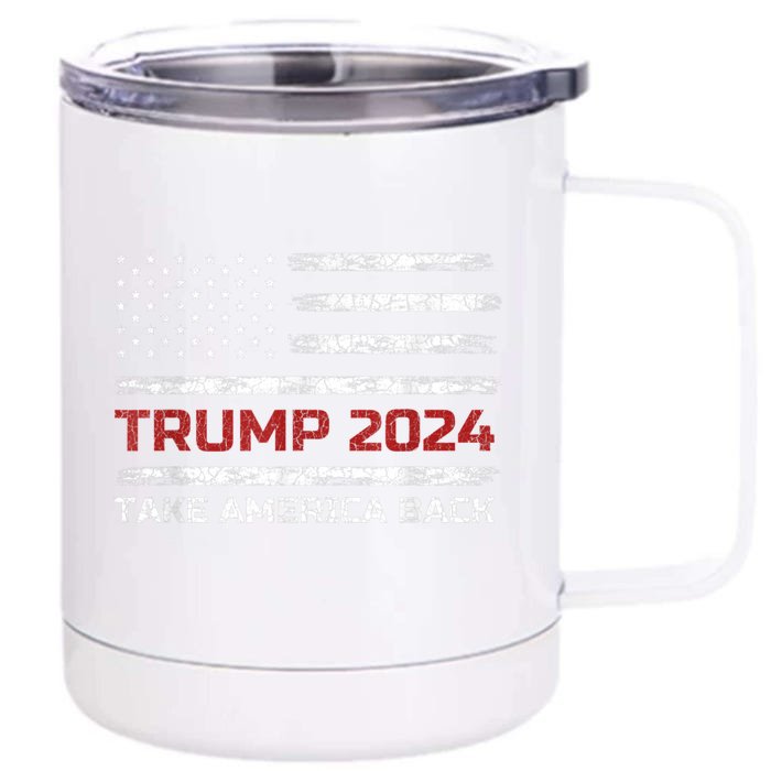 Trump 2024 Take America Back Election Patriotic Flag Front & Back 12oz Stainless Steel Tumbler Cup