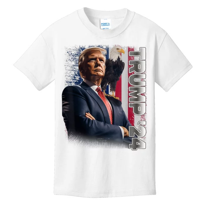 Trump 2024 Trump For President Patriotic American Flag Kids T-Shirt