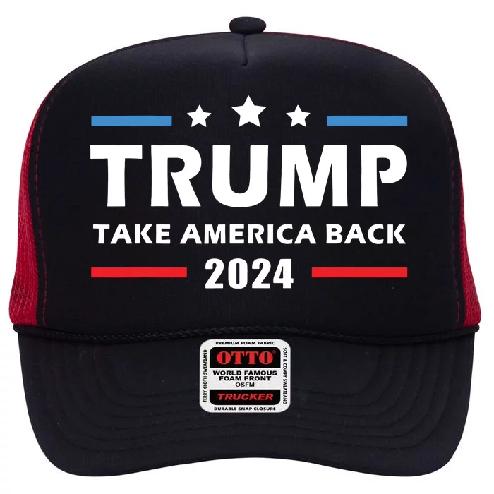 Trump 2024 Take America Back Election Patriotic Second Term High Crown Mesh Trucker Hat