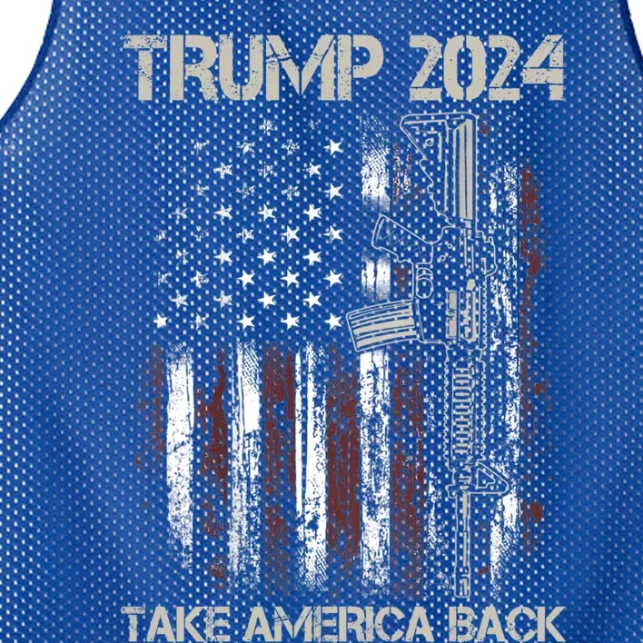 Trump 2024 Take America Back American Flag Gun Gift Mesh Reversible Basketball Jersey Tank