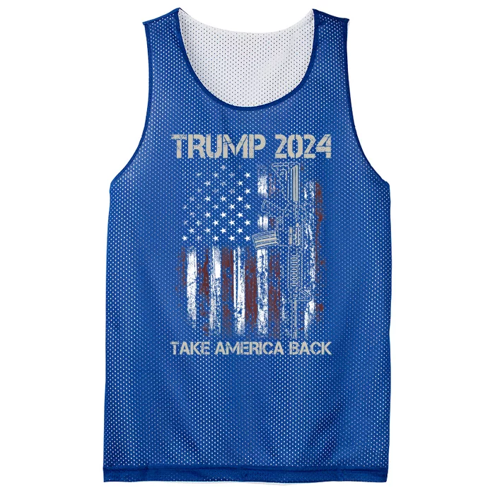 Trump 2024 Take America Back American Flag Gun Gift Mesh Reversible Basketball Jersey Tank