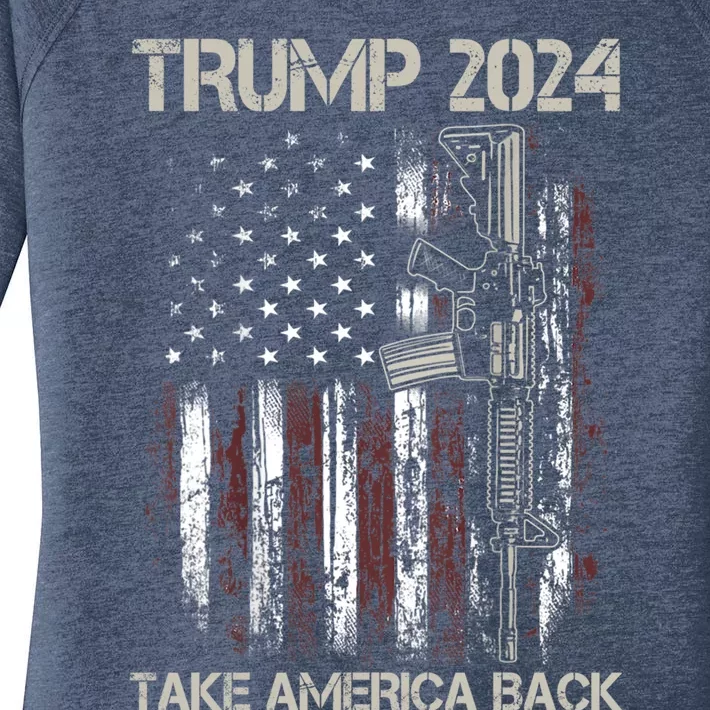 Trump 2024 Take America Back American Flag Gun Gift Women's Perfect Tri Tunic Long Sleeve Shirt