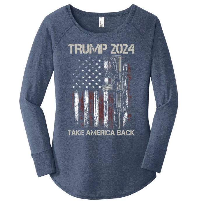 Trump 2024 Take America Back American Flag Gun Gift Women's Perfect Tri Tunic Long Sleeve Shirt