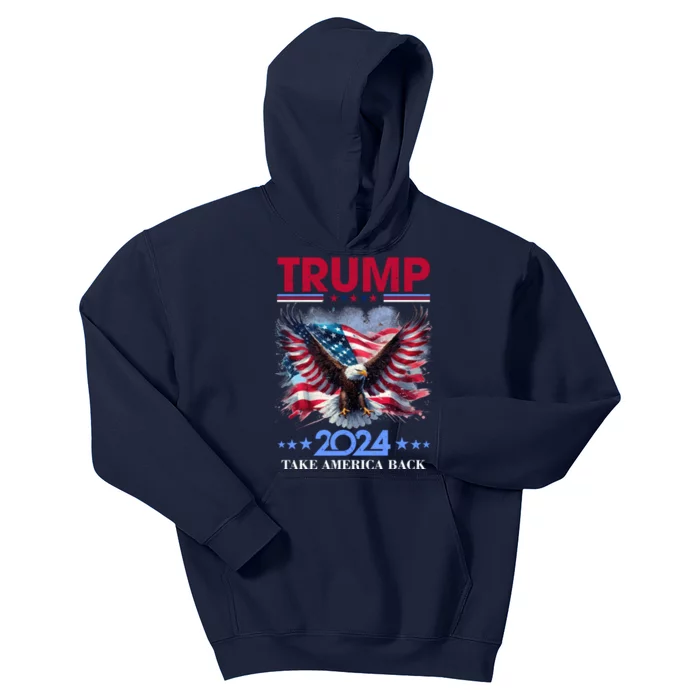 Trump 2024 Take America Back Cool Eagle Kids Hoodie