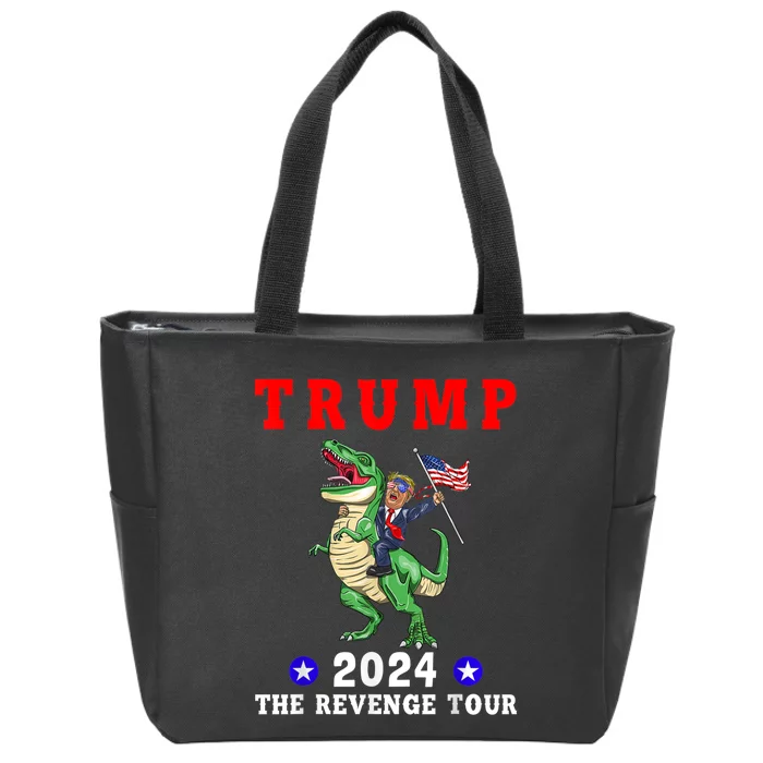 Trump 2024 The Revenge Tour Riding Dinosaur American Flag Zip Tote Bag