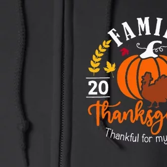 Thanksgiving 2024 Thankful For My Family Turkey Pumpkin Full Zip Hoodie