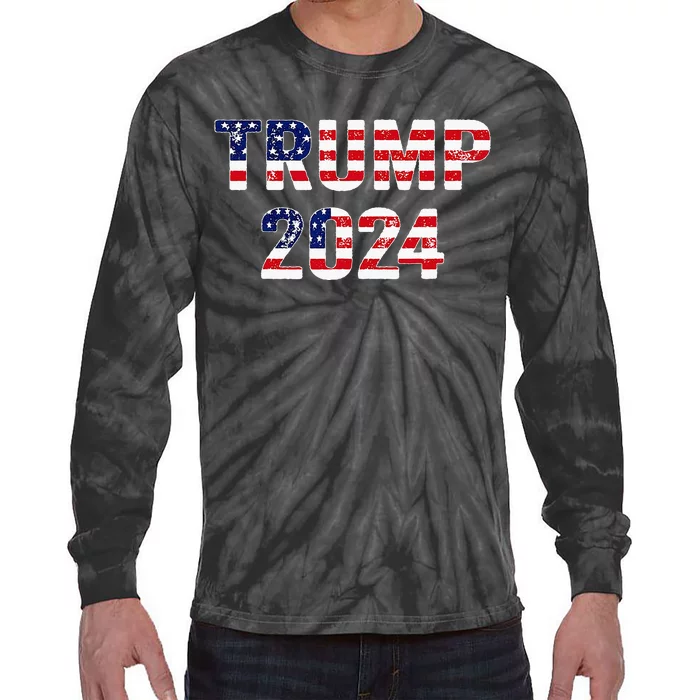 Trump 2024 Take America Back American Flag Trump 2024 Tie-Dye Long Sleeve Shirt