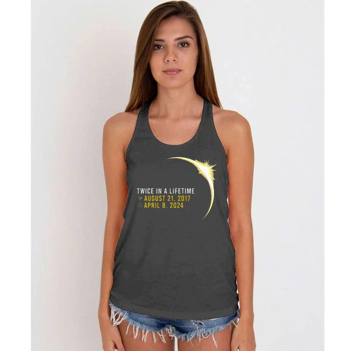 Totality 24 Twice In A Lifetime Total Solar Eclipse 2024 Women's Knotted Racerback Tank