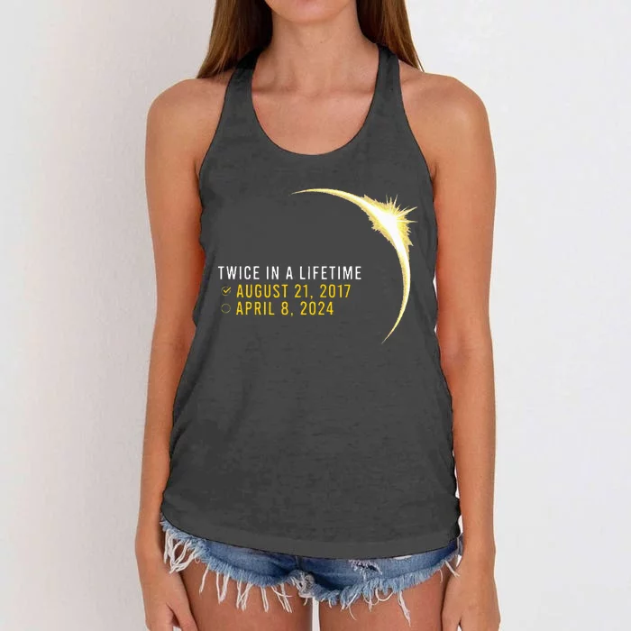 Totality 24 Twice In A Lifetime Total Solar Eclipse 2024 Women's Knotted Racerback Tank