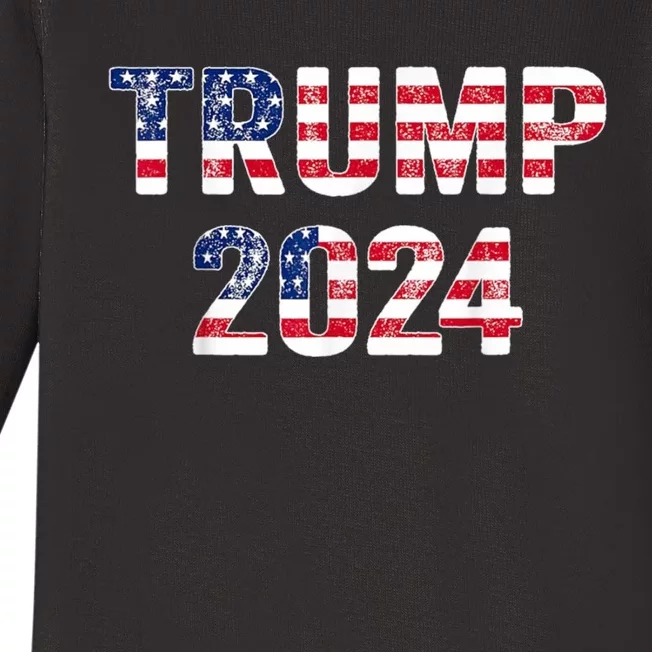 Trump 2024 Take America Back American Flag Trump 2024 Baby Long Sleeve Bodysuit