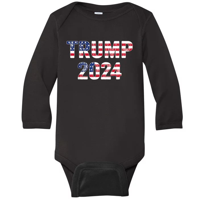 Trump 2024 Take America Back American Flag Trump 2024 Baby Long Sleeve Bodysuit