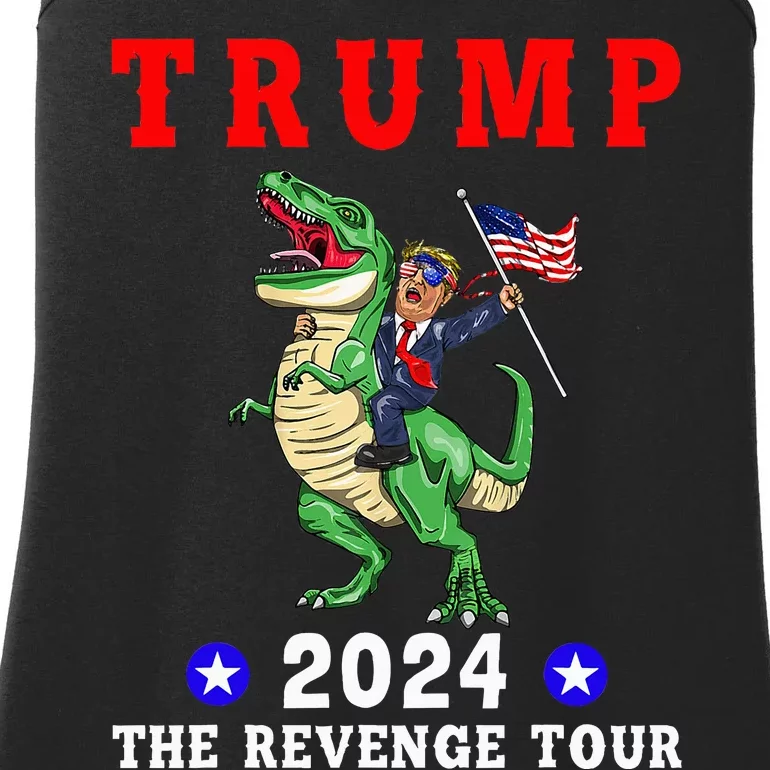 Trump 2024 The Revenge Riding Dinosaur American Flag Ladies Essential Tank