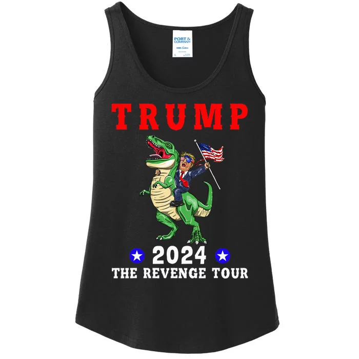 Trump 2024 The Revenge Riding Dinosaur American Flag Ladies Essential Tank