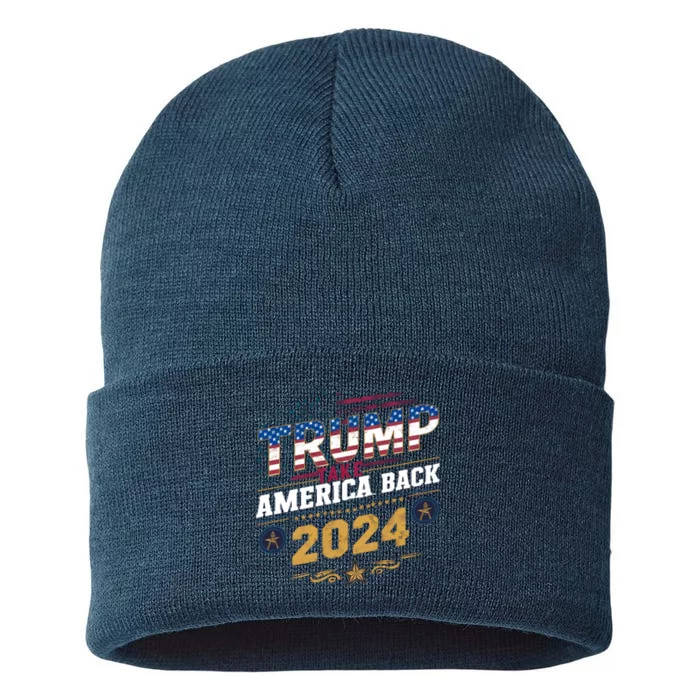 Trump 2024 Take America Back Vintage Style Sustainable Knit Beanie