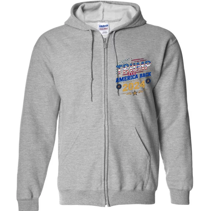 Trump 2024 Take America Back Vintage Style Full Zip Hoodie