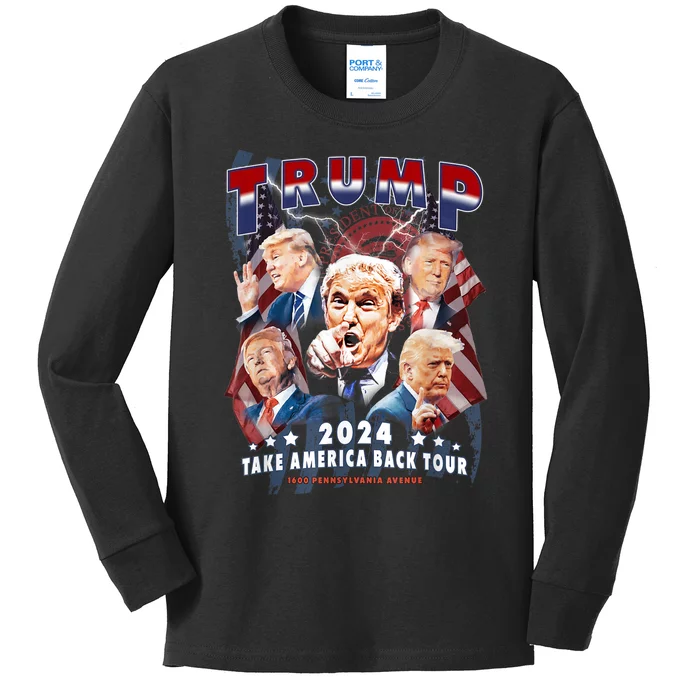 Trump 2024 Take America Back Vintage Style Election Kids Long Sleeve Shirt