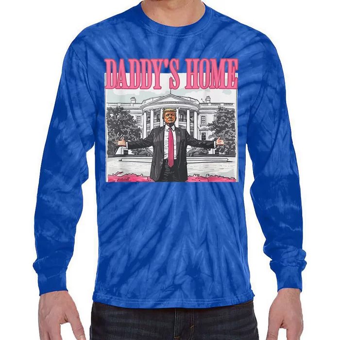 Trump 2024 Take America Back Daddy's Home Trump Pink 2024 Tie-Dye Long Sleeve Shirt