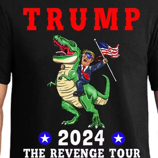 Trump 2024 The Revenge Riding Dinosaur American Flag Pajama Set