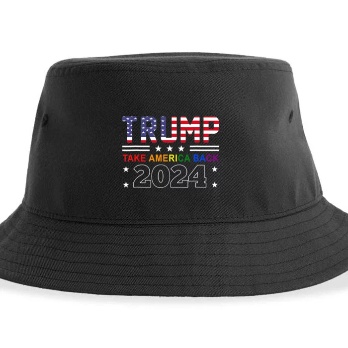 Trump 2024 Take America Back Rainbow Flag Gay Pride LGBT Sustainable Bucket Hat