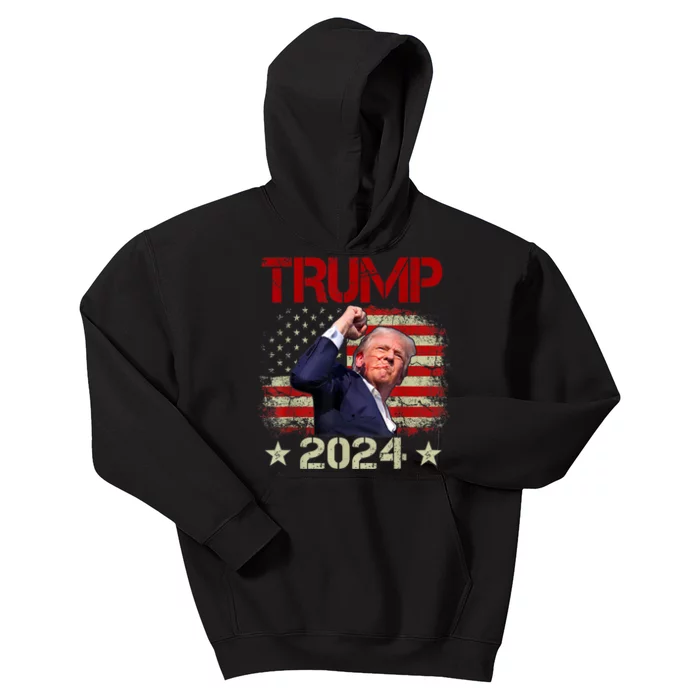 Trump 2024 Trump Legends Never Die Fight Kids Hoodie