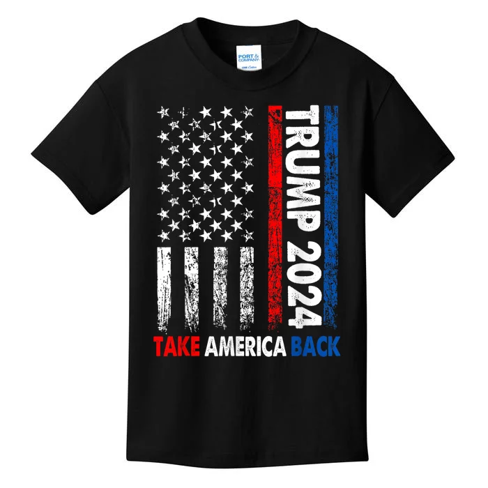 Trump 2024 Take America Back American Election Retro Us Flag Kids T-Shirt