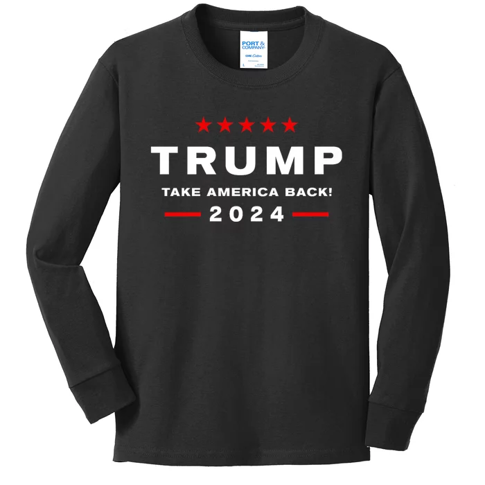 Trump 2024 Take America Back Kids Long Sleeve Shirt